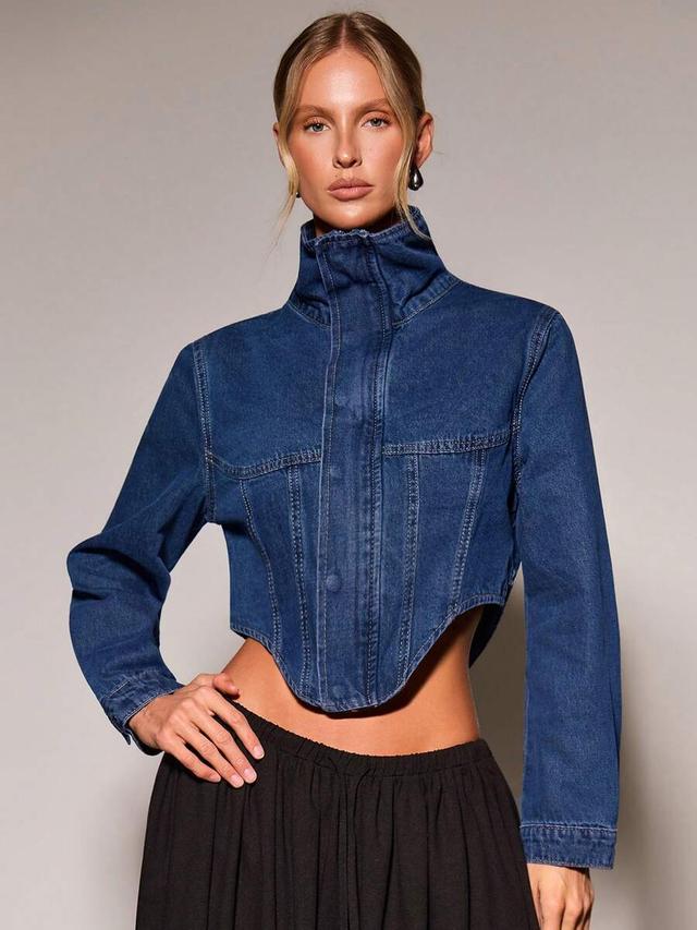 cropped denim corset jacket with high collar