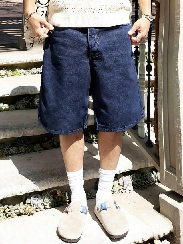 men's basic solid color casual denim shorts