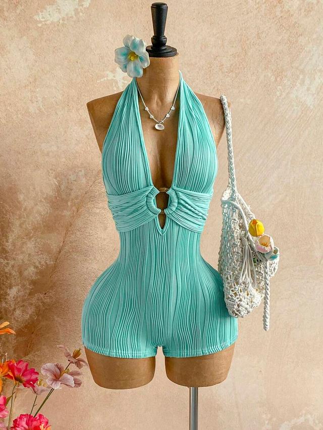 mint green pleated halter neck playsuit