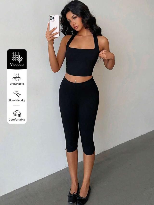 black slim fit split hem cropped leggings