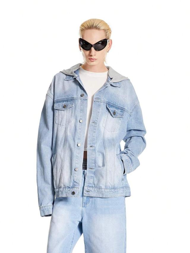 light blue vintage distressed denim oversized hooded jacket