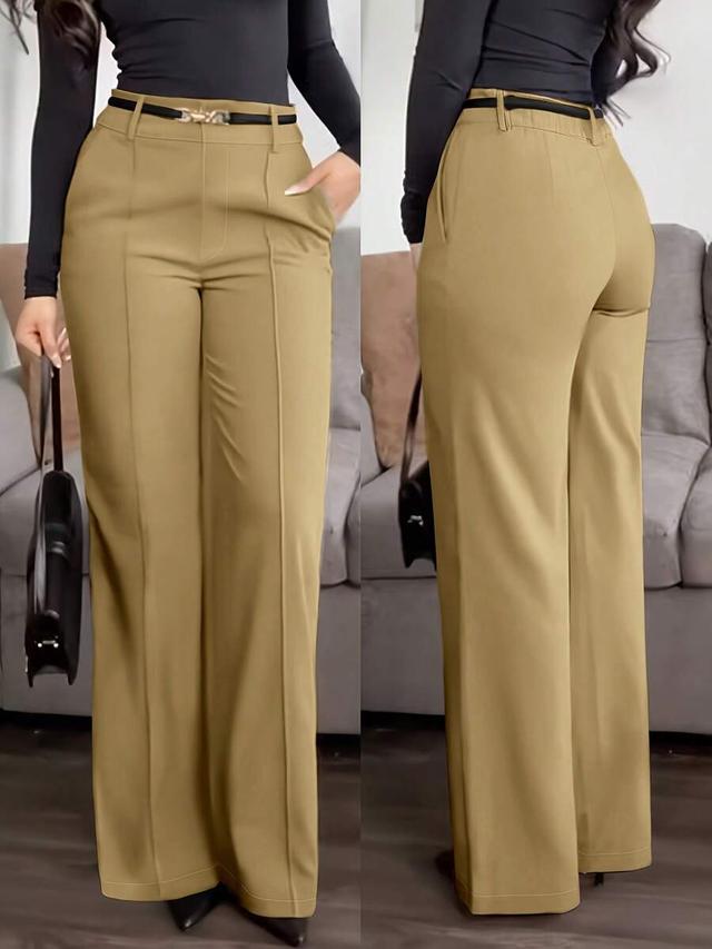 solid-color high-waisted wide-leg trousers with front seams