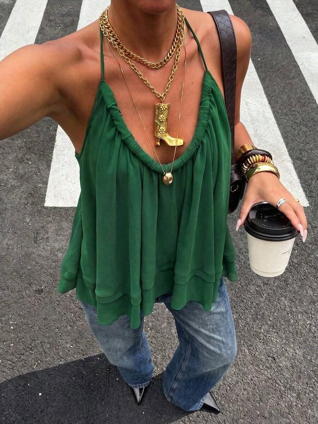 green halter neck bohemian mesh cropped top