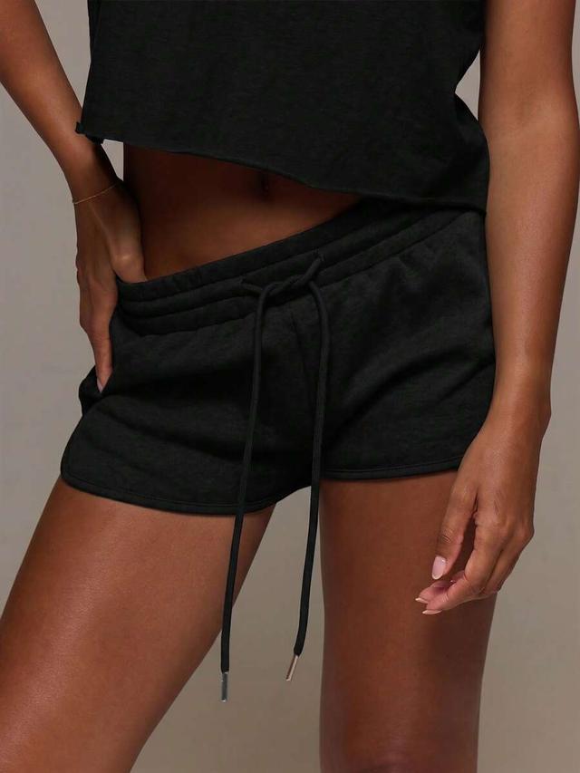 black elasticated drawstring sweat mini shorts