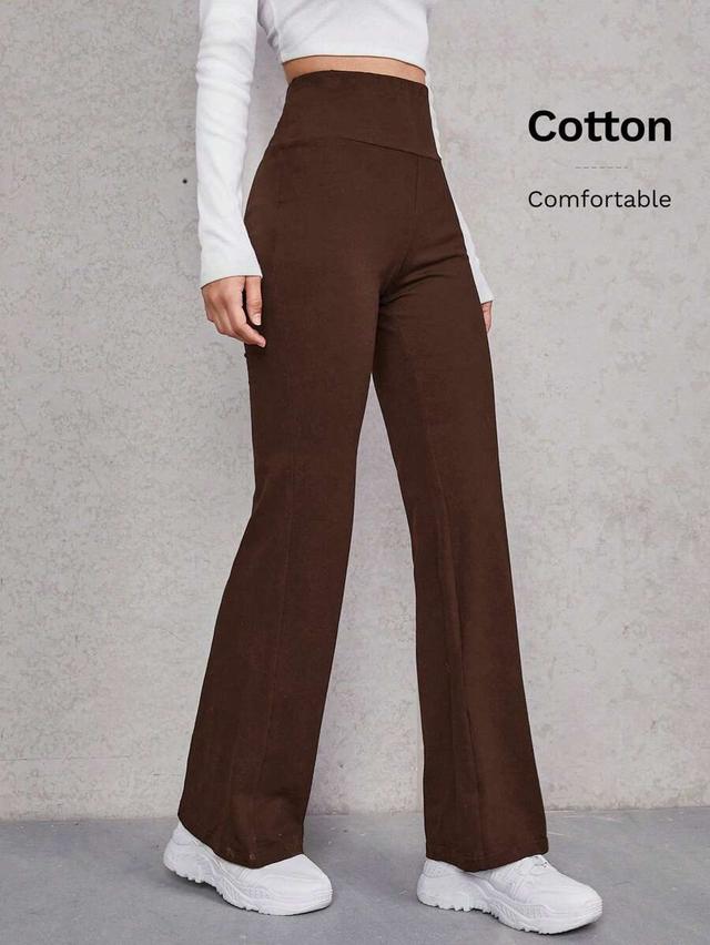 brown wide waistband flare leg pants