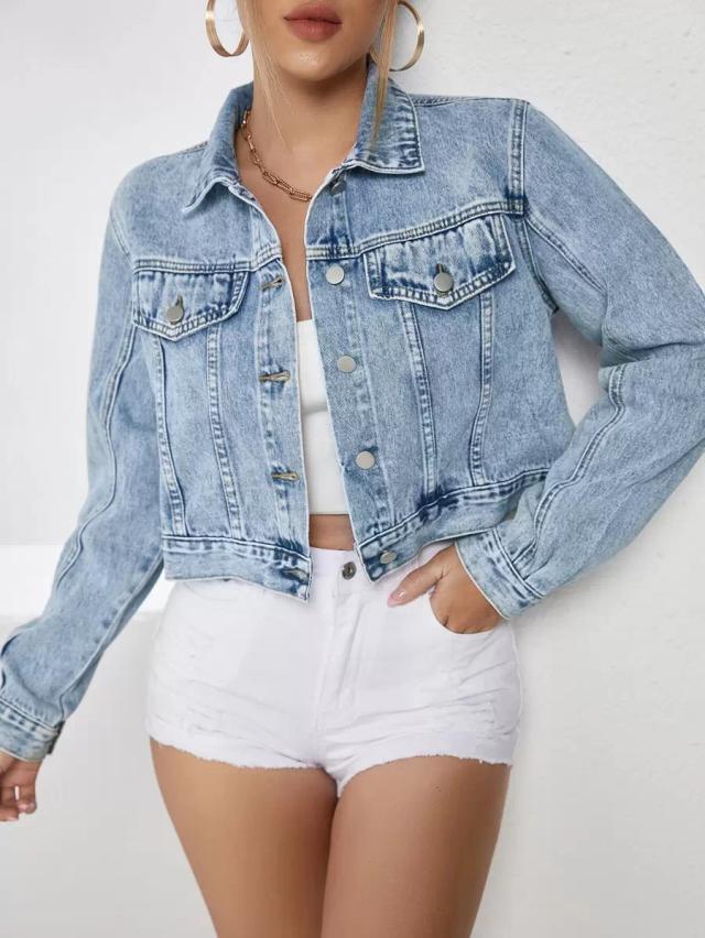 light washed button front denim jacket