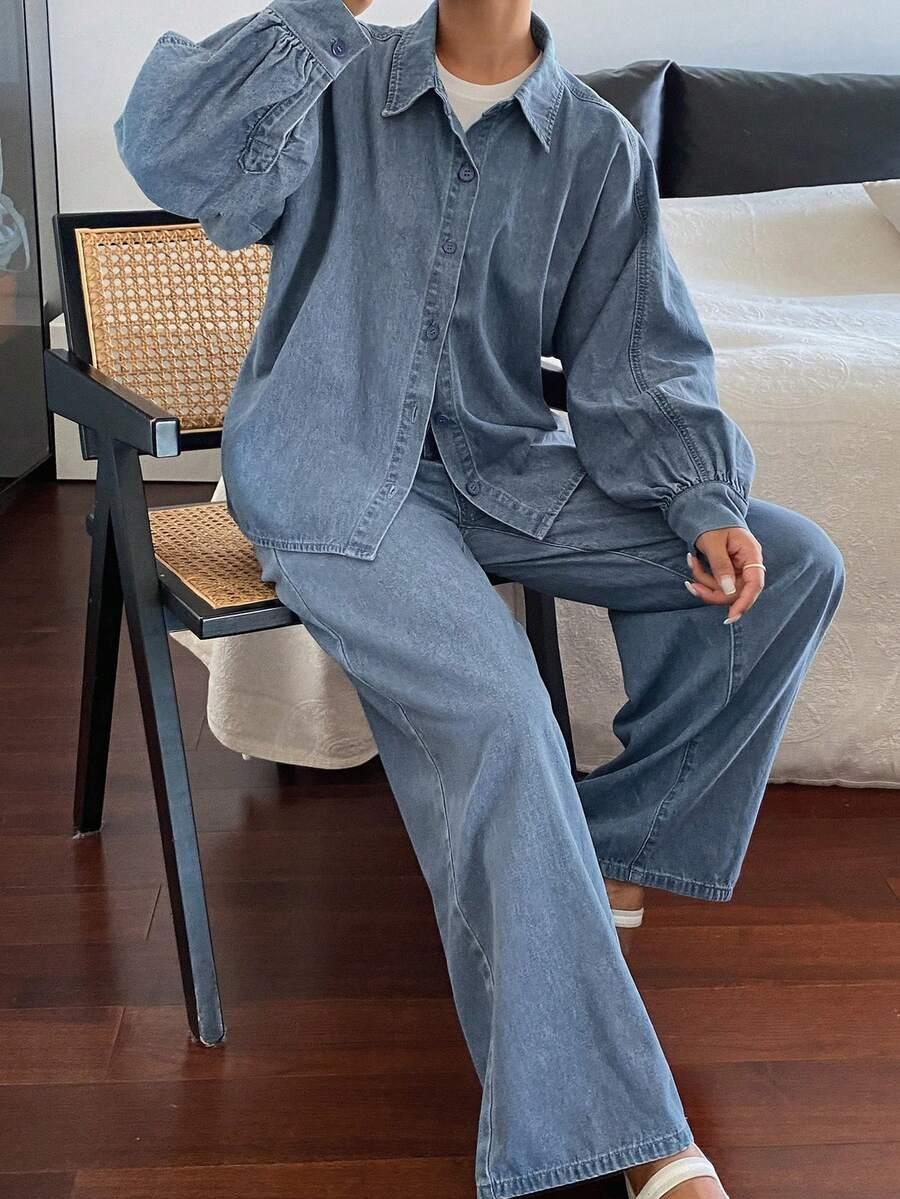 Loose Solid Color Casual Denim Shirt