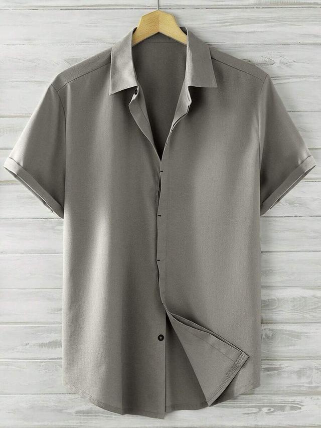 grey short sleeve button up formal shirt