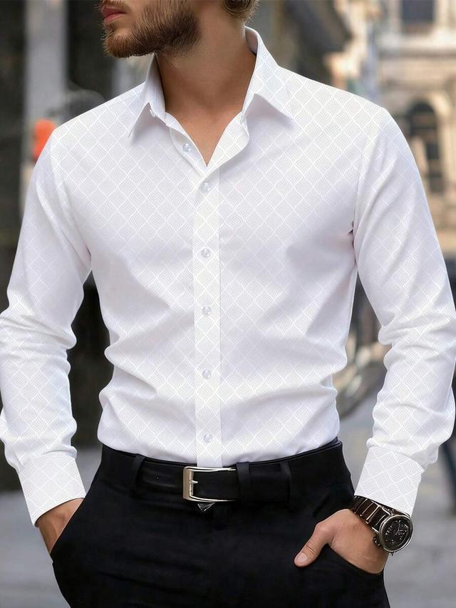 white geometric jacquard long sleeve dress shirt