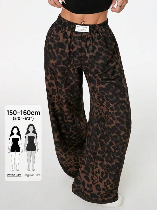 leopard print wide leg casual trousers
