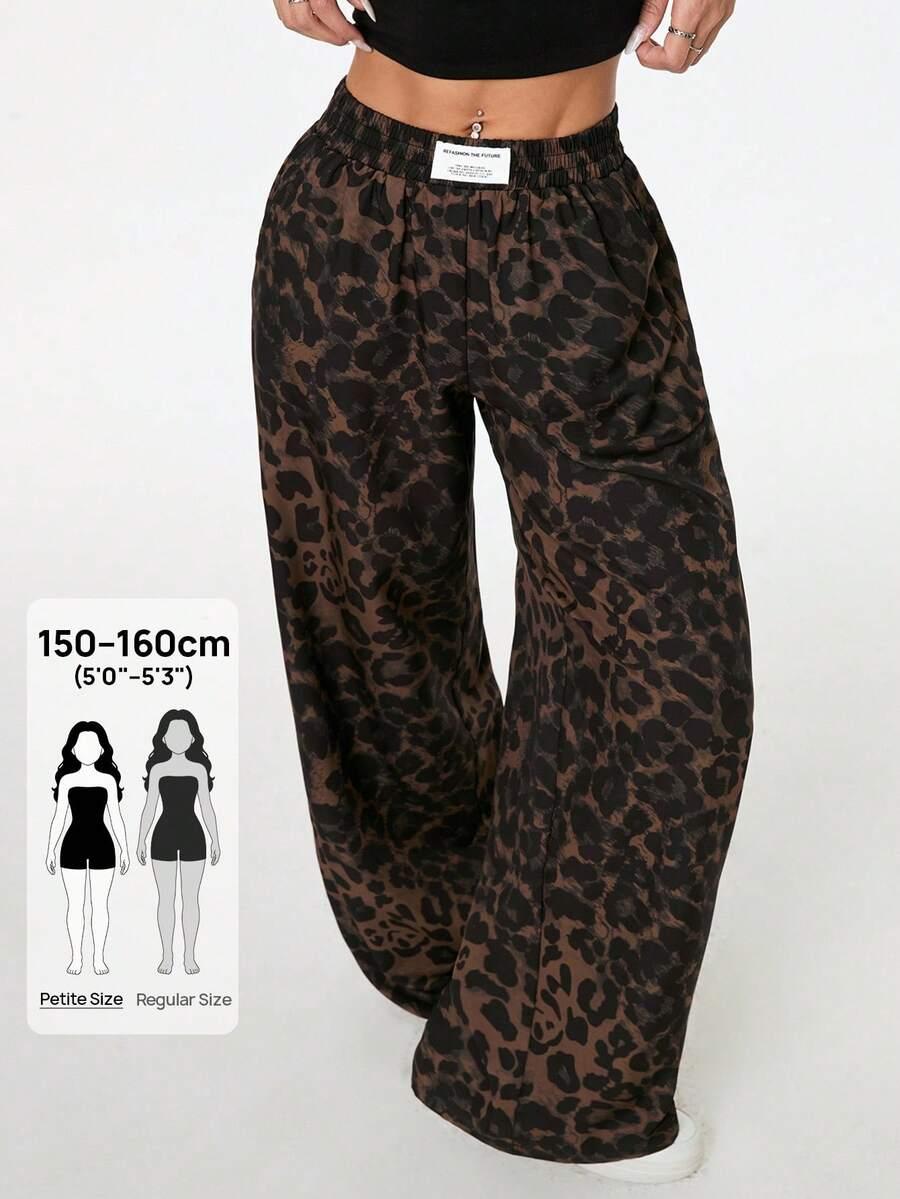 leopard print wide leg casual trousers