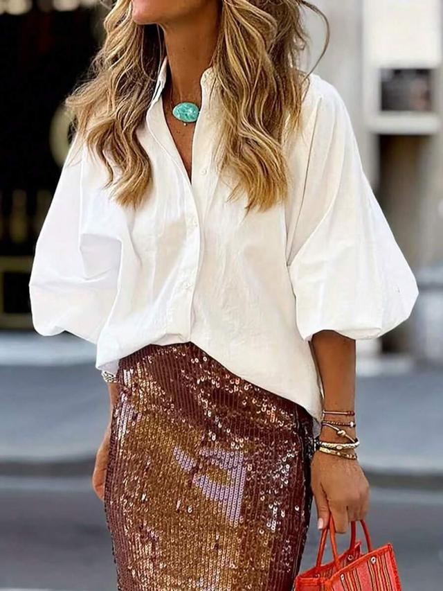 white cotton summer blouse with bishop sleeves