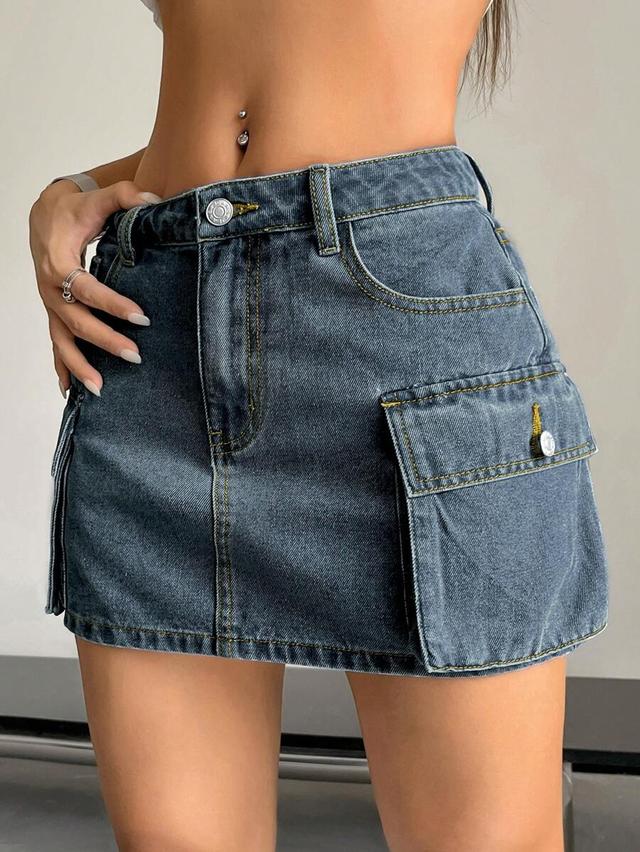 y2k flap pocket denim cargo mini skirt