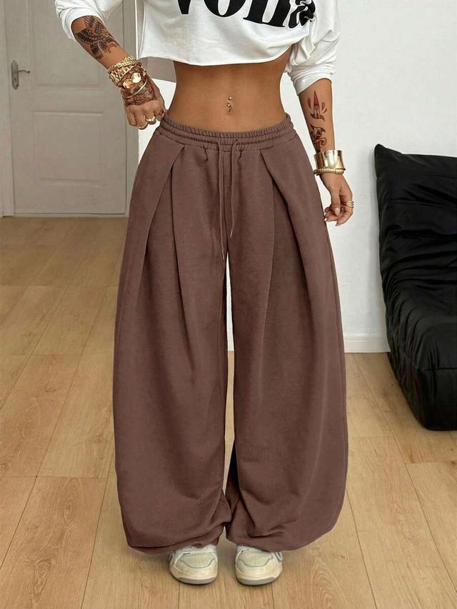 brown baggy low rise cuffed wide leg sweatpants