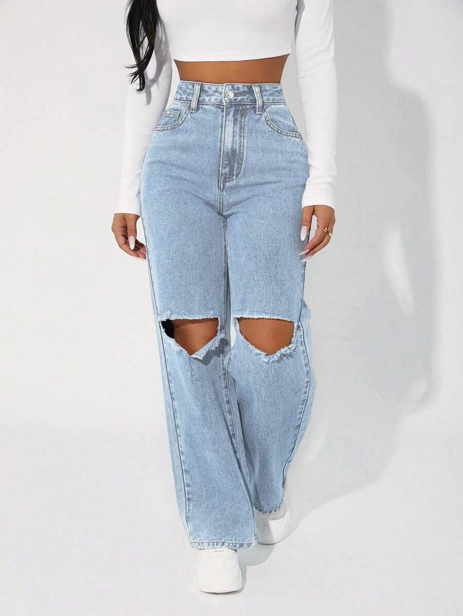 light wash high waisted ripped denim jeans