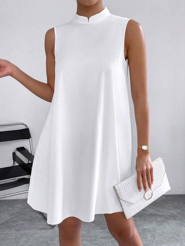 solid white mock neck sleeveless shift dress