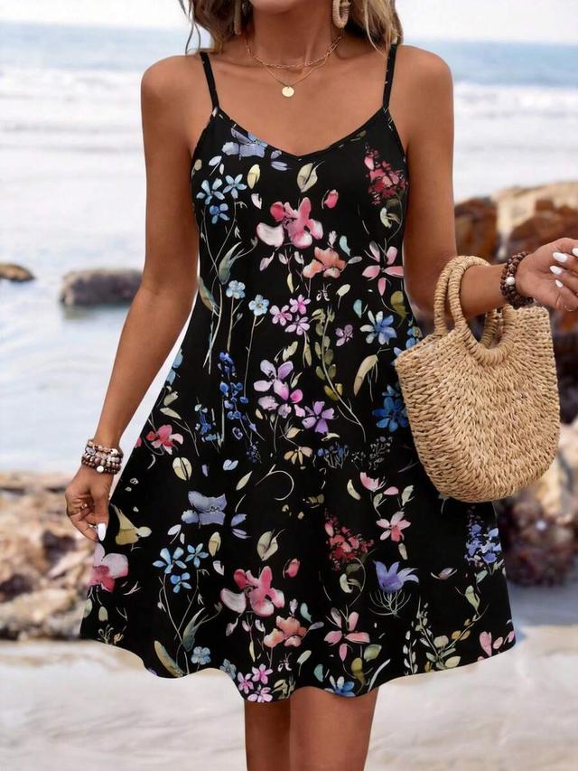 floral print casual summer camisole dress