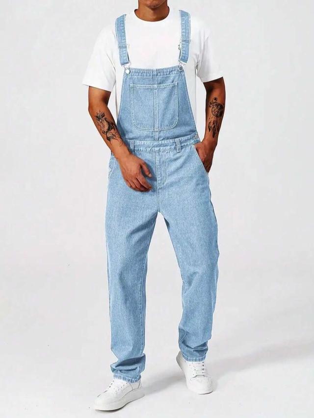 men's casual light wash denim bib pants