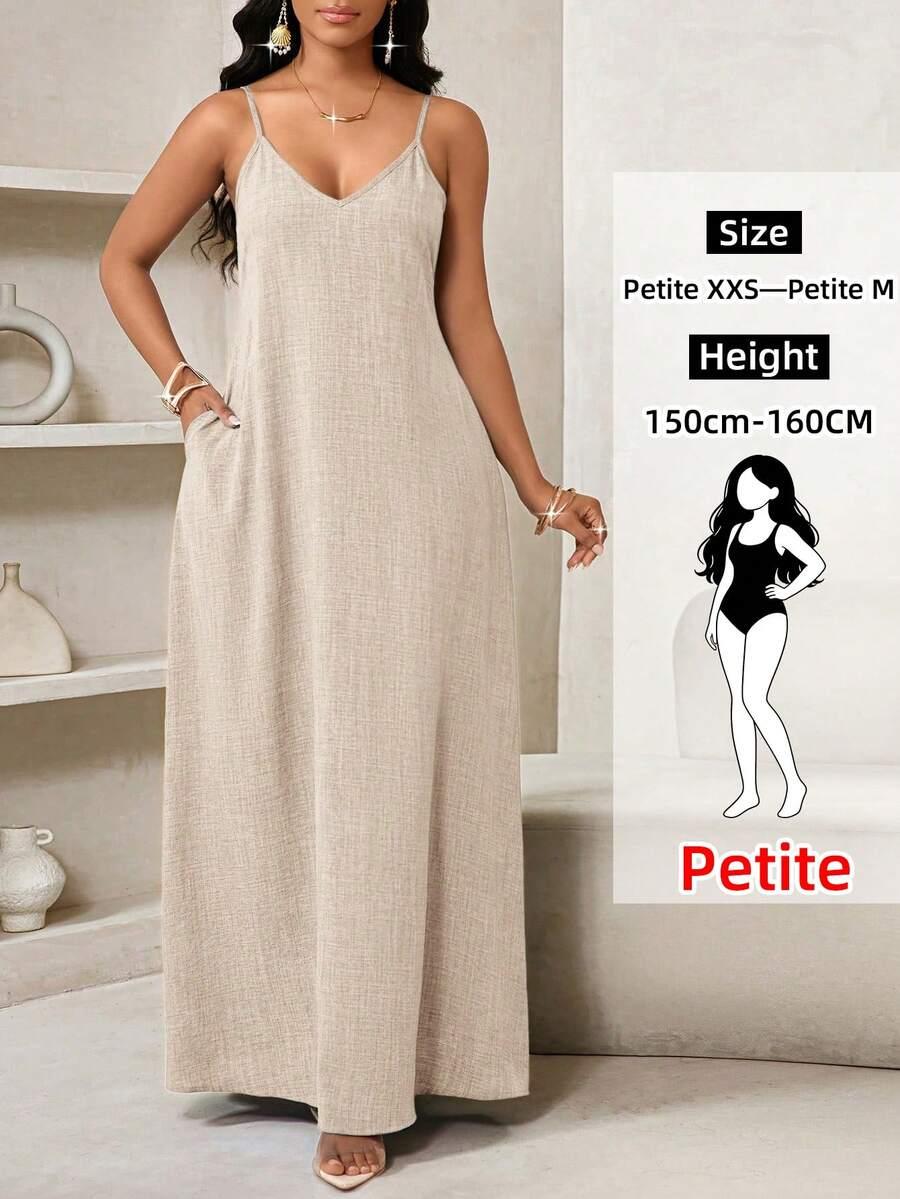 beige sleeveless casual maxi dress with pockets