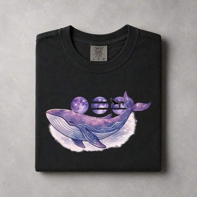 black graphic whale print cotton t-shirt