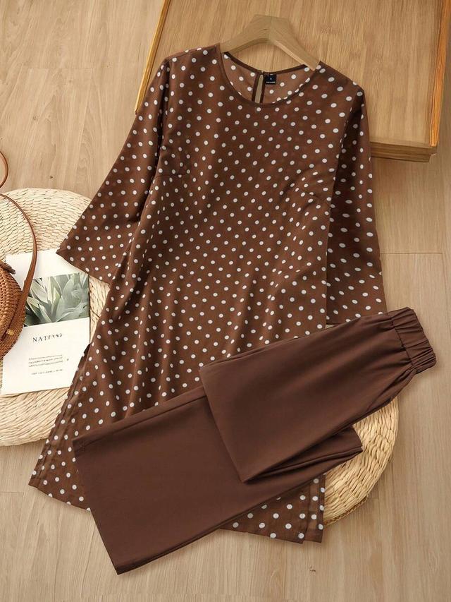 rusticease brown and white polka dot long sleeve set