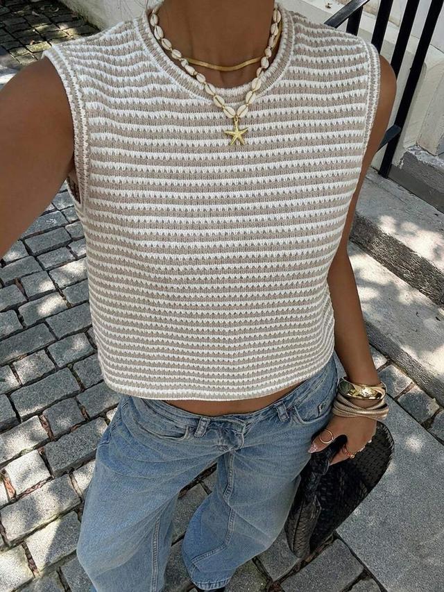 striped beige and white knit tank top