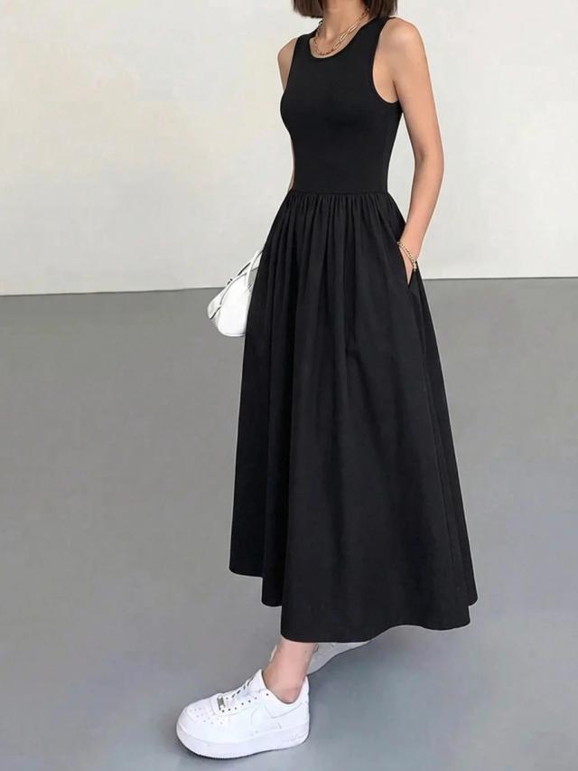 aurorasilk solid color sleeveless stretch tank midi dress