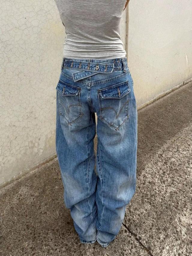 deconstructed patchwork wide leg baggy denim jeans