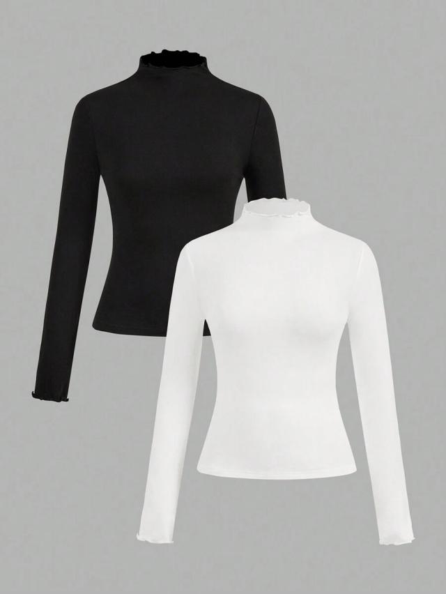 white casual stand collar slim fit long sleeve t-shirt