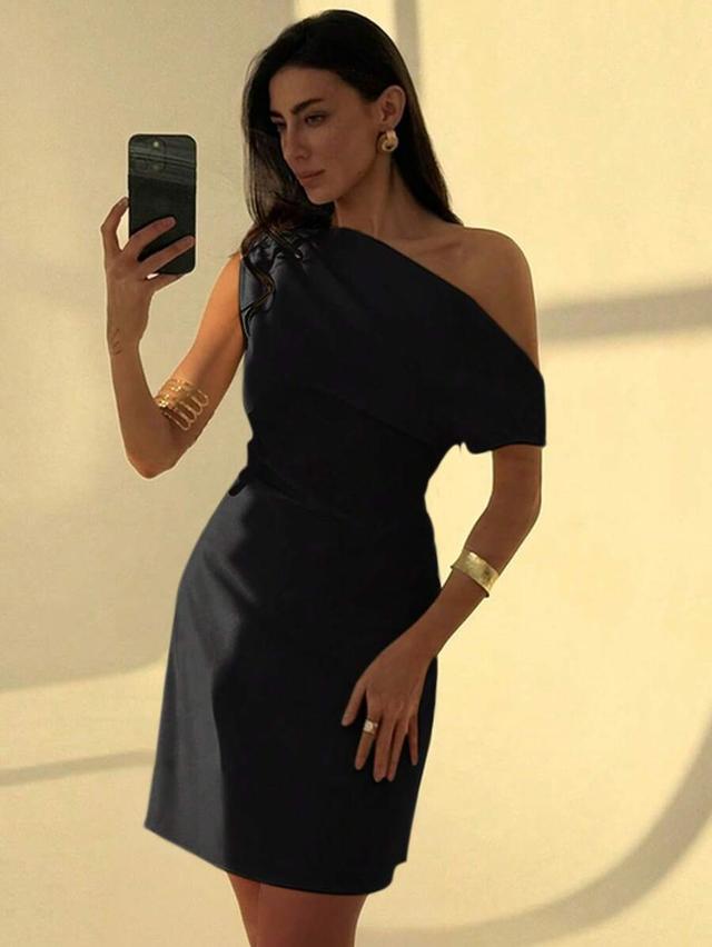 asymmetrical one shoulder black mini bodycon dress