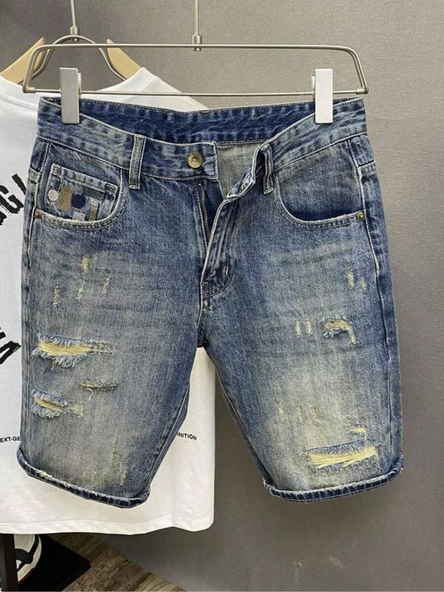 men's embroidered ripped denim shorts