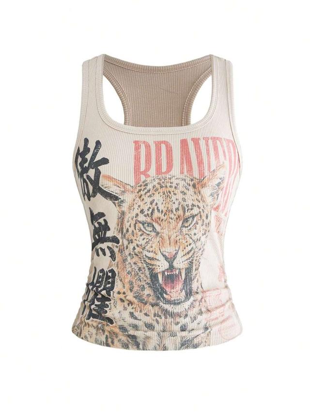 vintage leopard print graphic ribbed tank top