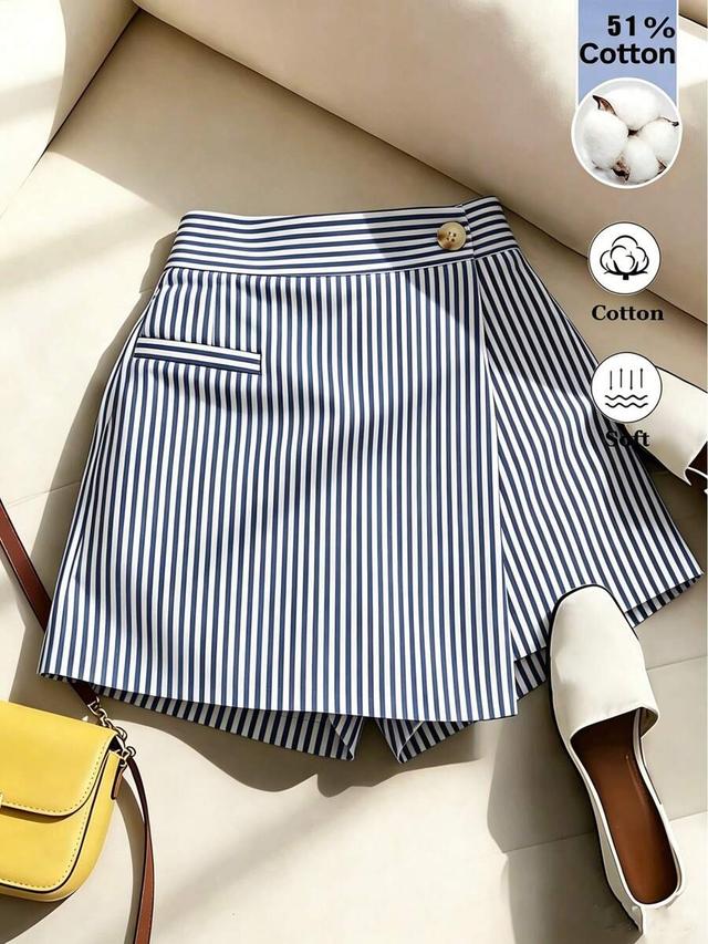striped asymmetric hem casual commuter skort