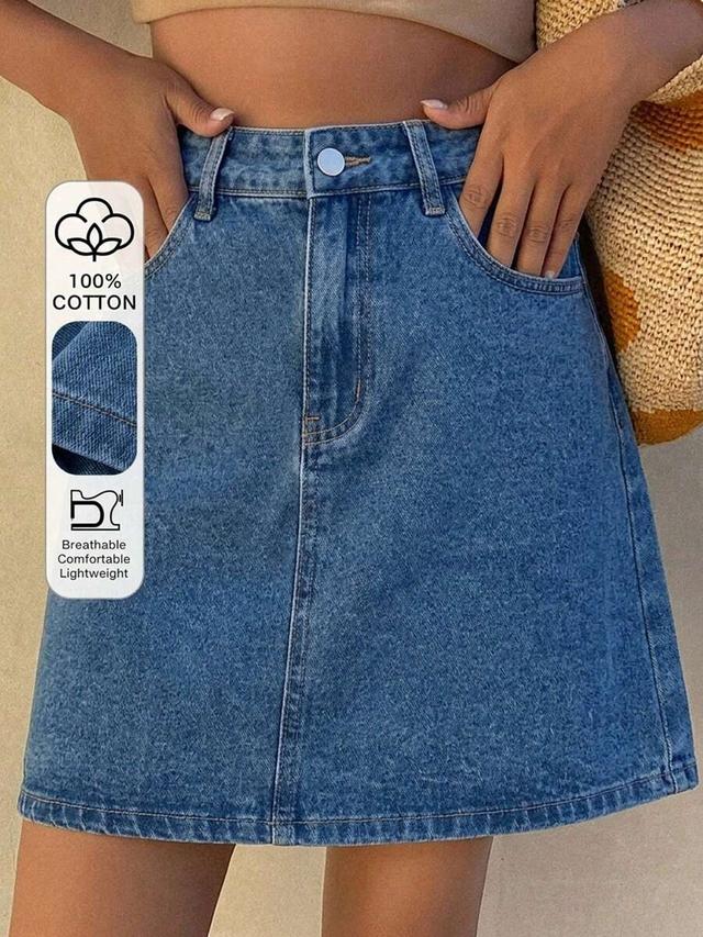classic blue denim mini skirt