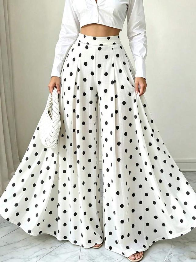 vintage classic white with black polka dot wide leg trousers