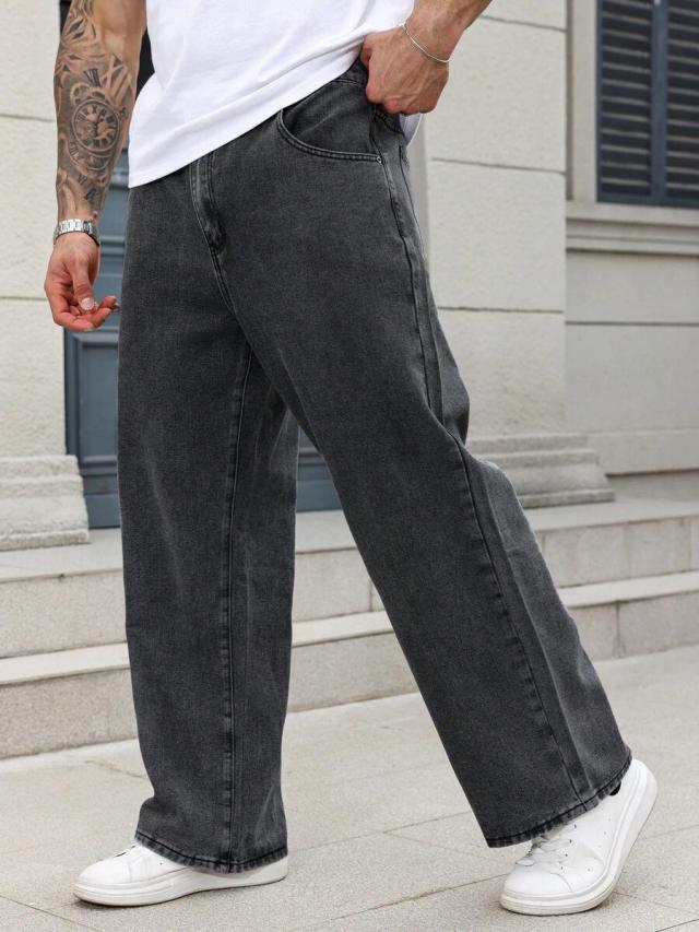 manfinity homme loose men cotton solid dark wash jeans