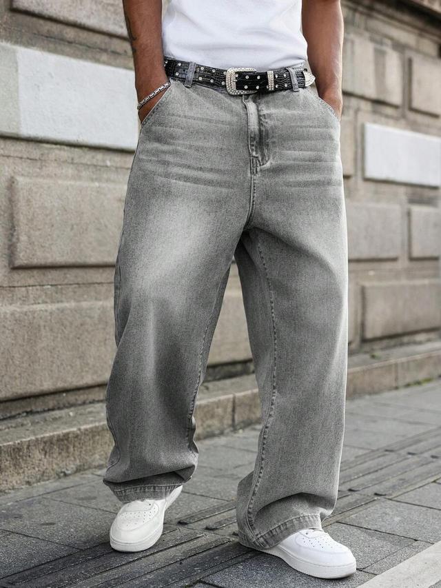 gallery fade light grey wide leg denim jeans