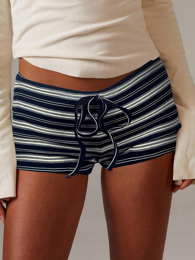 athîral women's striped jersey tie waist casual shorts