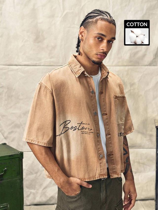 norleigh washed brown denim short sleeve jacket