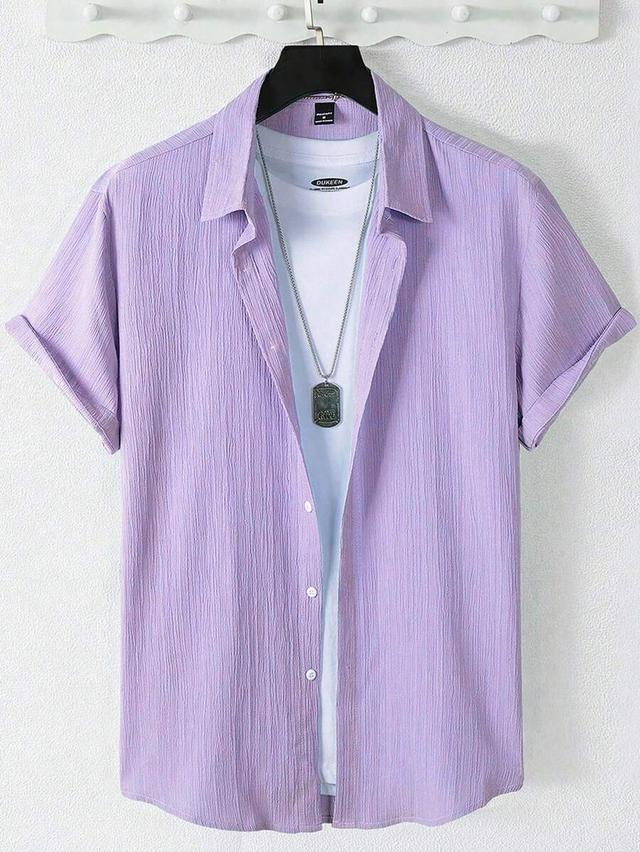 light purple textured short sleeve casual shirt