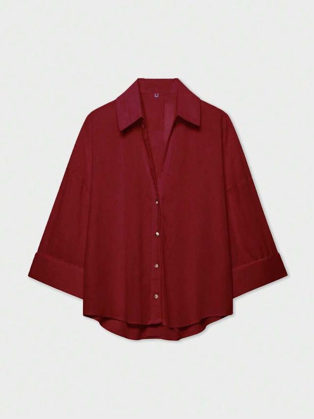 red minimalist casual versatile button down shirt