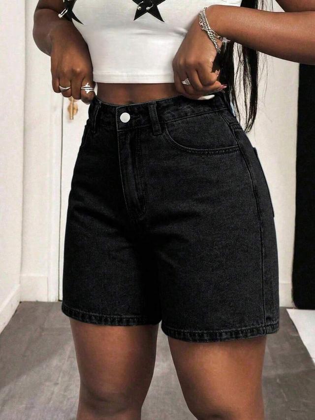 high waisted black denim shorts