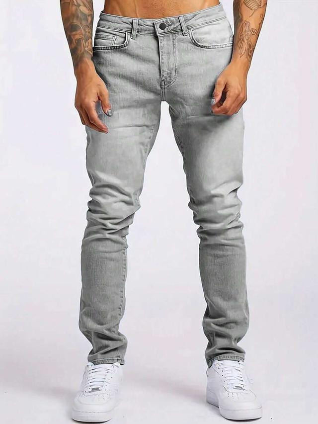 men's fashionable casual low-waist elastic grey jeans