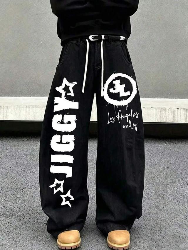 men loose summer wide leg black denim jeans