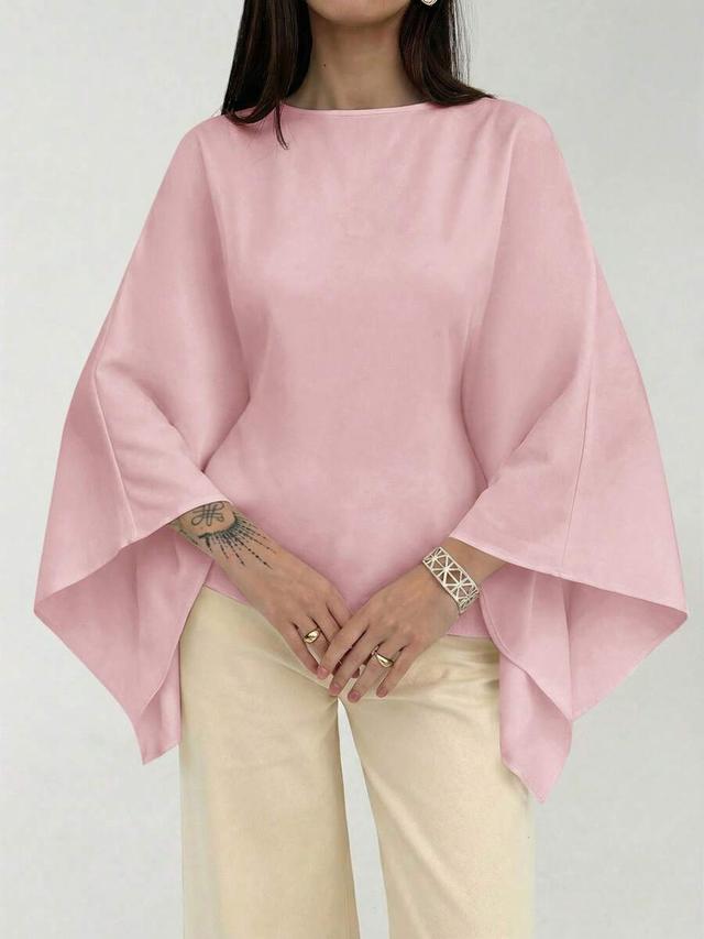 aloruh pink boat neck voluminous sleeve commuter shirt