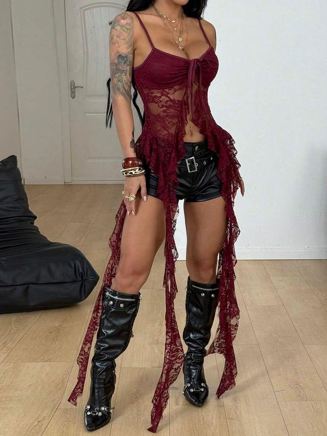 burgundy lace y2k festival tank top