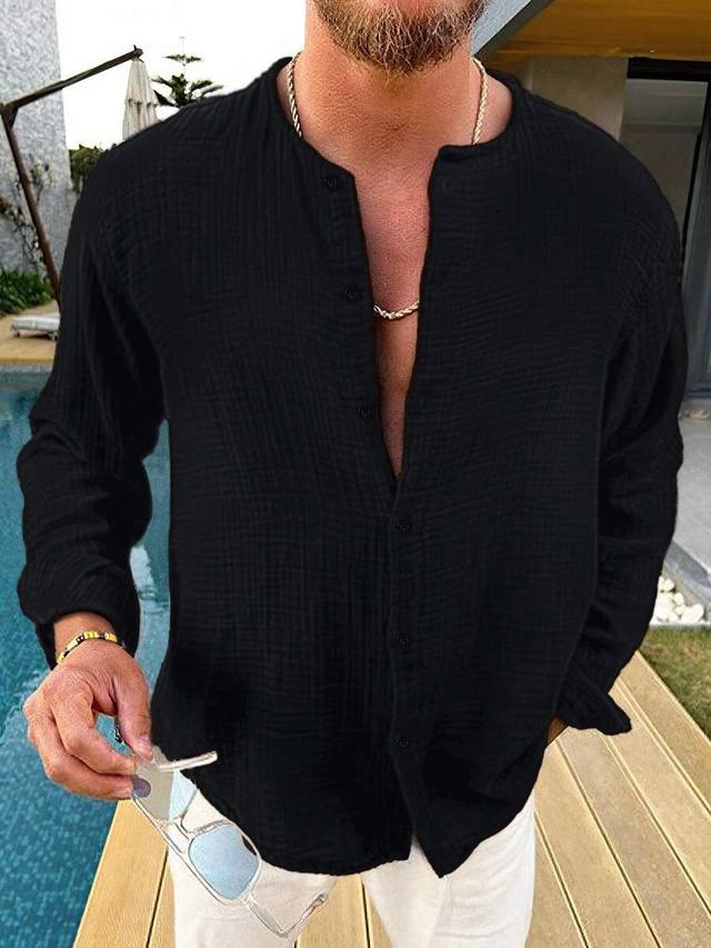 men's black long sleeve button up boho shirt