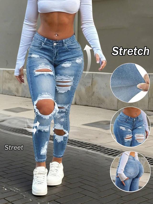 distressed light wash slim fit denim jeans