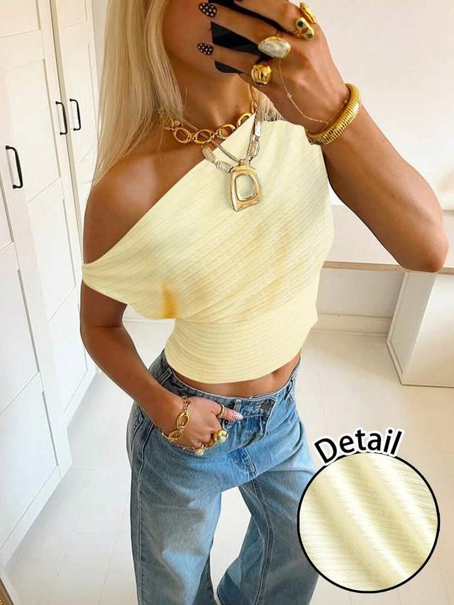 siren gaze butter yellow one-shoulder casual blouse