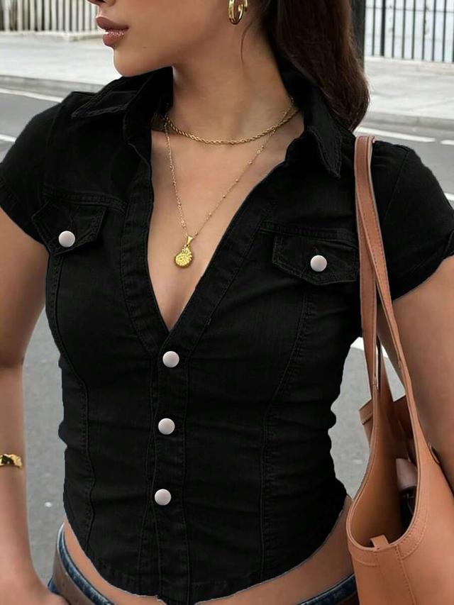 black short sleeve button up shirt
